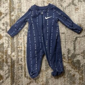 Nike Navy Kids Footed One Piece With Cuffed Sleeves